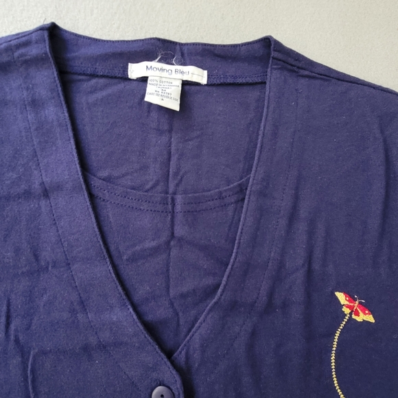 MOVING BLEU: By Designers original Blue  Floral  prints  top/shirt Sz M - Picture 4 of 9